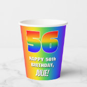 56. Geburtstag: Farbiges, lustiges Regenbogenmuste Pappbecher (Vorderseite)