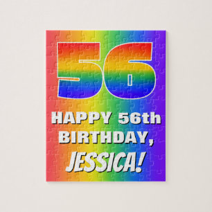 56. Geburtstag: Farbiges, lustiges Regenbogenmuste Puzzle
