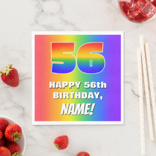 56. Geburtstag: Farbiges, lustiges Regenbogenmuste Serviette