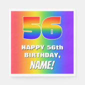 56. Geburtstag: Farbiges, lustiges Regenbogenmuste Serviette (Vorderseite)