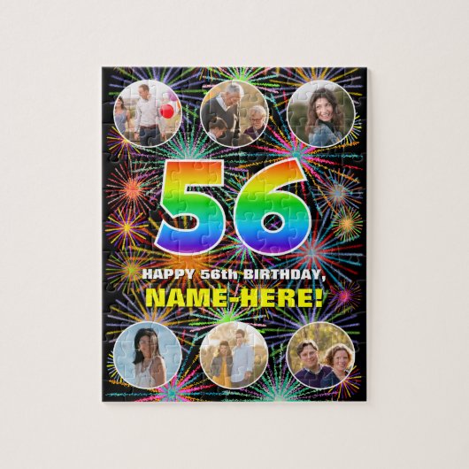 56. Geburtstag: Fun Rainbow #, Individuelle Name + Puzzle (Vertikal)