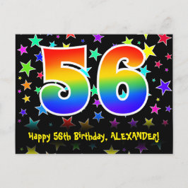 56. Geburtstag: Fun Stars Muster, Regenbogen 56, N Postkarte