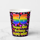 56. Geburtstag: Loving Hearts Pattern, Regenbogen Pappbecher (Rückseite)