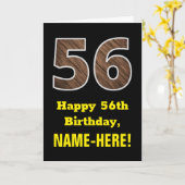 56. Geburtstag: Name, Imitate Holzkörnchen Muster Karte (Gelbe Blume)