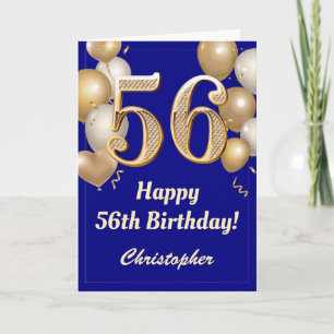 56. Geburtstag Navy Blue und Gold Balloons Confett Karte