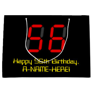 56. Geburtstag: Red Digital Clock Style "56" + Nam Große Geschenktüte