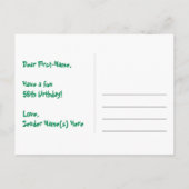 56. Geburtstag: Rosa Streifen & Herz, Regenbogen 5 Postkarte (Rückseite)