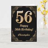 56. Geburtstag Schwarz-Gold-Glitzer-Rahmen Karte (Gelbe Blume)