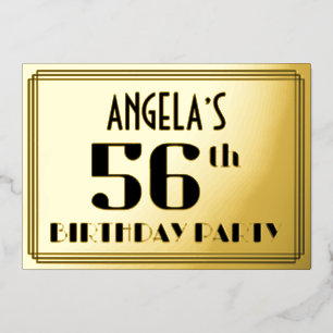 56. Geburtstagsfeier: Art Deco-Look „56“ und Name Folieneinladung