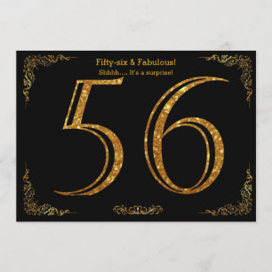 56. Geburtstagsfeier,Gatsby-Styl,schwarzer Glitzer Einladung