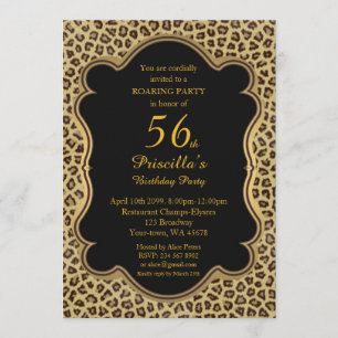 56. Geburtstagsparty 56., Cheetah, Black & Gold Einladung