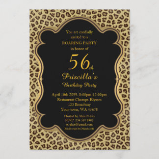 56. Geburtstagsparty 56., Cheetah, Black & Gold Einladung