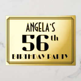 56. Geburtstagsparty: Art Deco Look "56" und Name Folieneinladung