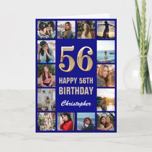 56. Happy Birthday Navy Blue & Gold Foto Collage Karte
