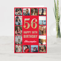 56. Happy Birthday Rot und Gold Foto Collage