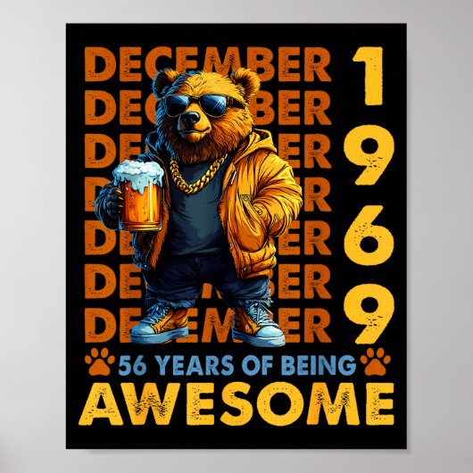 56th Birthday Bear Legends December 1969 56 Years Poster (Vorne)