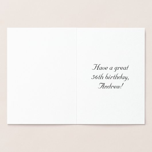56th Birthday: Elegant, Ornate Script; Custom Name Folienkarte (Innenseite)