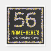 56th Birthday: Floral Flowers Number, Custom Name Serviette (Vorderseite)