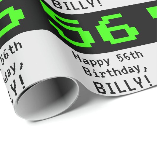 56th Birthday - Nerdy / Geeky Style "56" and Name Geschenkpapier (Rolleneckpunkt)