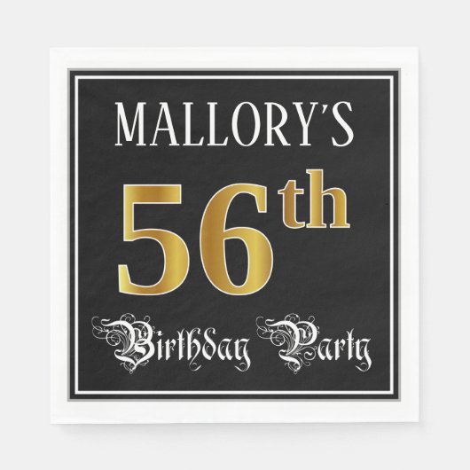 56th Birthday Party — Fancy Script, Faux Gold Look Serviette (Vorderseite)