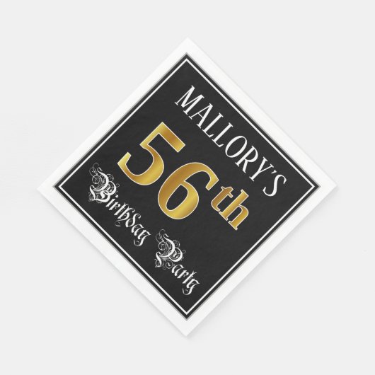 56th Birthday Party — Fancy Script, Faux Gold Look Serviette (Ecke)