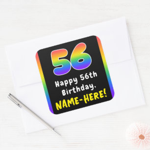 56th Birthday: Rainbow Spectrum # 56, Custom Name Quadratischer Aufkleber