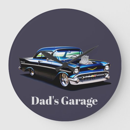 57 Blown Classic Car Muscle Street Große Wanduhr (Vorderseite)