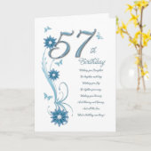 57. Geburtstag aquamarin mit Blume und Schmetterli Karte (Gelbe Blume)