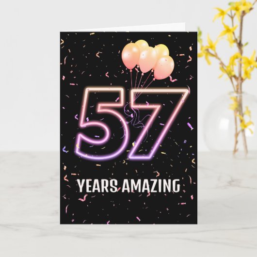 57. Geburtstag Ballons und Confetti Karte (Gelbe Blume)