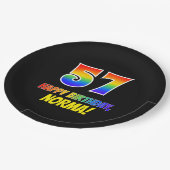 57. Geburtstag: Bold, Fun, Simple, Rainbow 57 Pappteller (Schrägansicht)