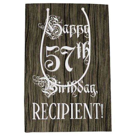 57. Geburtstag: Extravagant, Imitate Holzaussehen Mittlere Geschenktüte (Vorderseite)