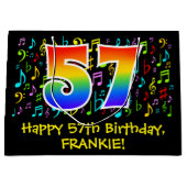 57. Geburtstag - Farbige Musiksymbole, Regenbogen Große Geschenktüte (Vorderseite)