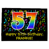57. Geburtstag - Farbige Musiksymbole, Regenbogen Große Geschenktüte (Rückseite)