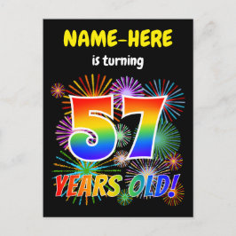 57. Geburtstag - Fun Fireworks, Regenbogen Look "5 Postkarte