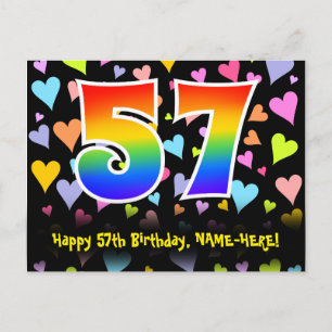 57. Geburtstag: Fun Hearts Muster, Regenbogen 57 Postkarte