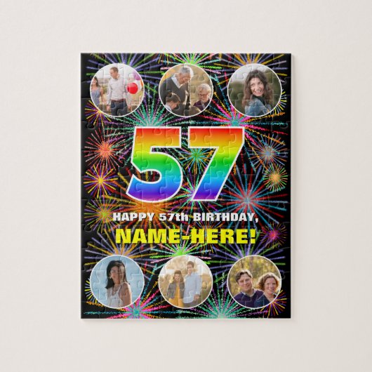 57. Geburtstag: Fun Rainbow #, Individuelle Name + Puzzle (Vertikal)