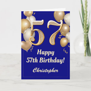 57. Geburtstag Navy Blue und Gold Balloons Confett Karte
