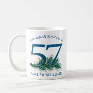 57. Geburtstag oder Jubiläum Pfauenfeder Kaffeetasse