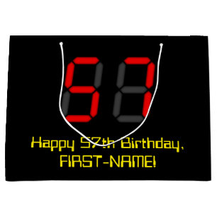 57. Geburtstag: Red Digital Clock Style "57" + Nam Große Geschenktüte