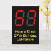 57. Geburtstag: Red Digital Clock Style "57" + Nam Karte (Gelbe Blume)