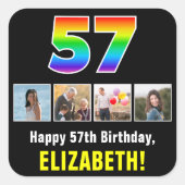 57. Geburtstag: Regenbogen "57"; kundenspezifische Quadratischer Aufkleber (Vorderseite)