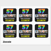 57. Geburtstag: Regenbogen "57"; kundenspezifische Quadratischer Aufkleber (Blatt)