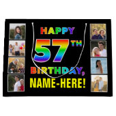 57. Geburtstag: Regenbogentext, benutzerdefinierte Große Geschenktüte (Vorderseite)