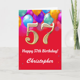 57. Geburtstag Rot und Gold farbige Ballons Karte