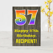 57. Geburtstag: Rustikale Imitate Holzschau, Regen Karte (Gelbe Blume)