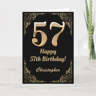 57. Geburtstag Schwarz-Gold-Glitzer-Rahmen Karte