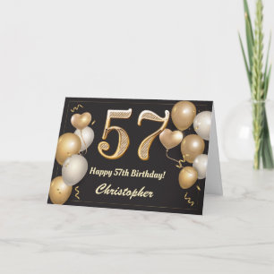 57. Geburtstag Schwarz und Gold Ballons Geburtstag Karte