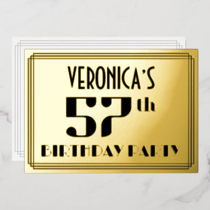 57. Geburtstagsfeier: Art Deco-Look „57“ und Name Folieneinladung