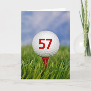 57. Geburtstagsgolfball auf Rotem T-Shirt Karte