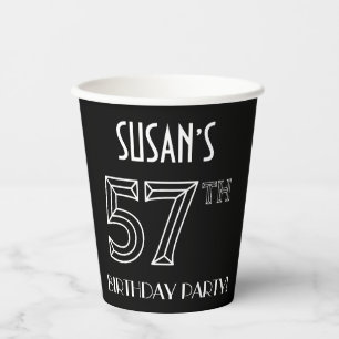 57. Geburtstagsparty: Art-Déco-Stil + Individuelle Pappbecher